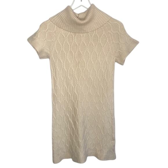 BANANA REPUBLIC Cream Extra Fine Merino Wool Cableknit Sweater Dress Sz M Petite - Picture 1 of 8